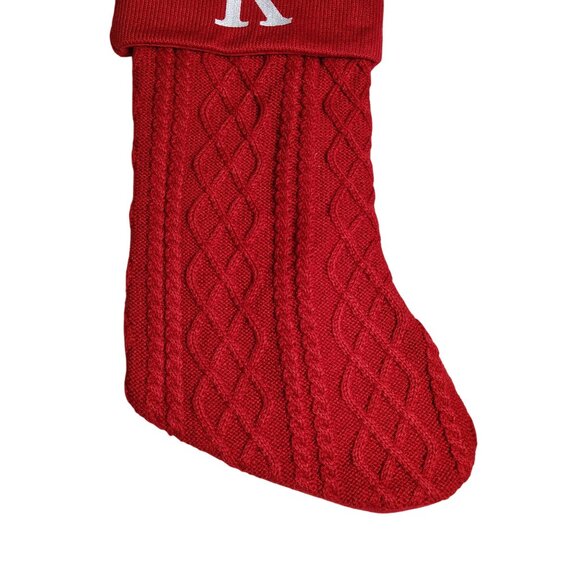 Holiday Time 19 inch Red Knit Embroidered Monogram Initial K Christmas Stocking - Picture 2 of 4